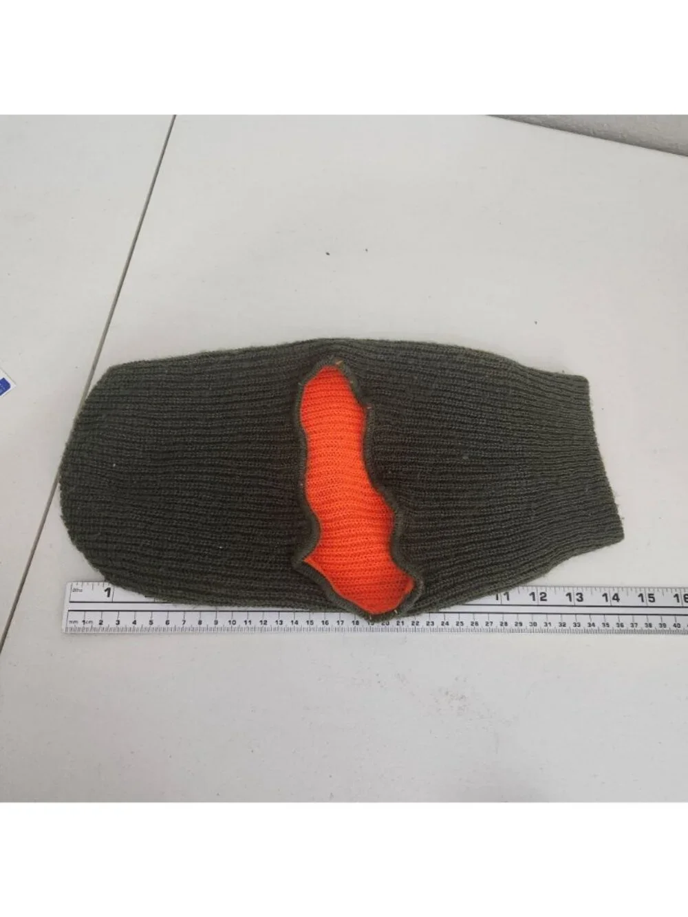 Reversible Olive Green & Orange Knit Balaclava Face Mask Ribbed Winter Hunting